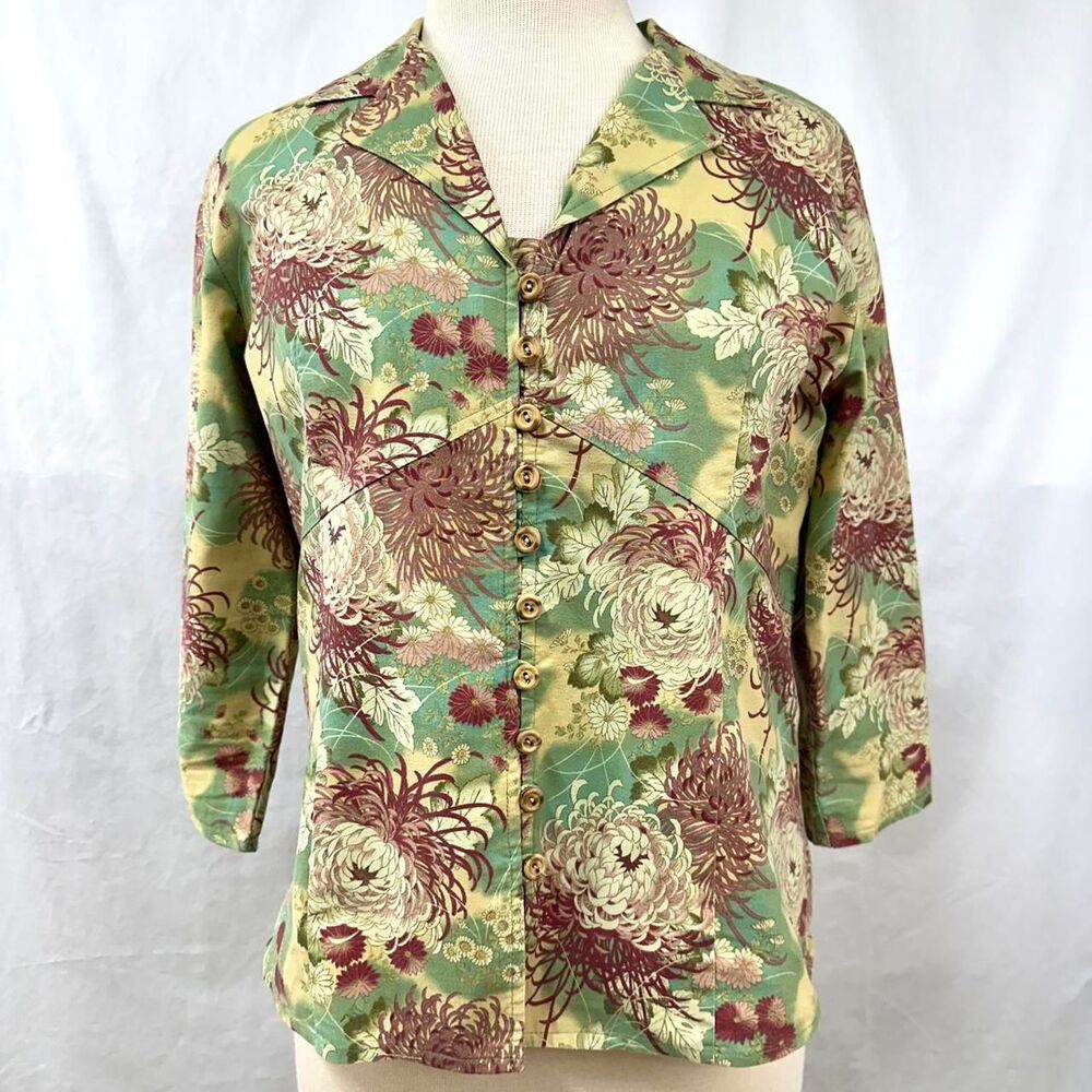 MONTEREY BAY 90s Vintage Green Pink Floral Jacket Womens PM Cottage‎ Fairy Retro